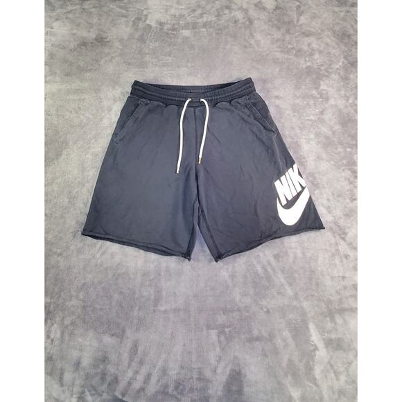NIKE Mens Sz XL Alumni Shorts French Terry Basketball Black White Big Swoosh C18 - Picture 1 of 9